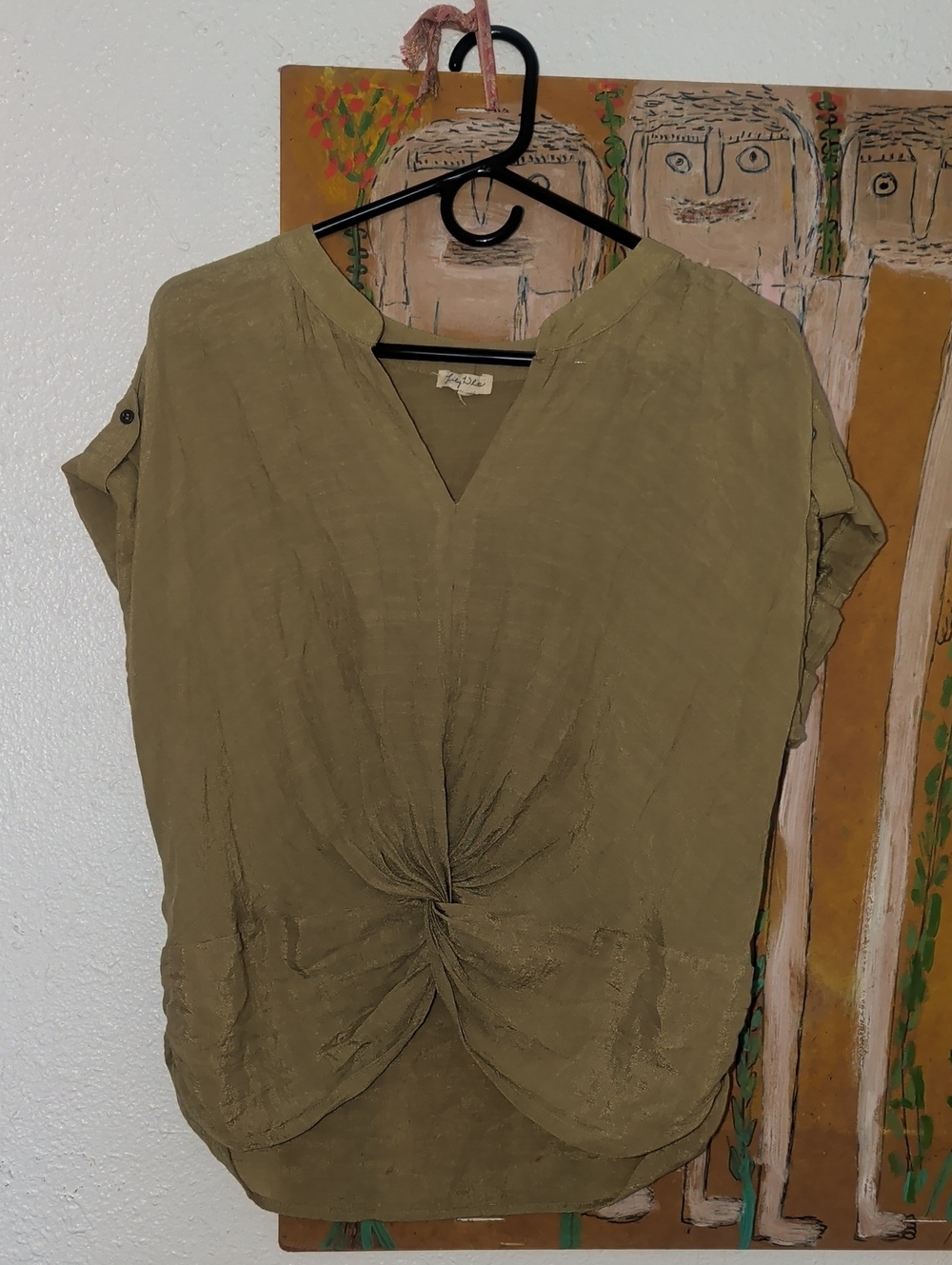 Lily White Twist-Front V-Neck Top in Olive